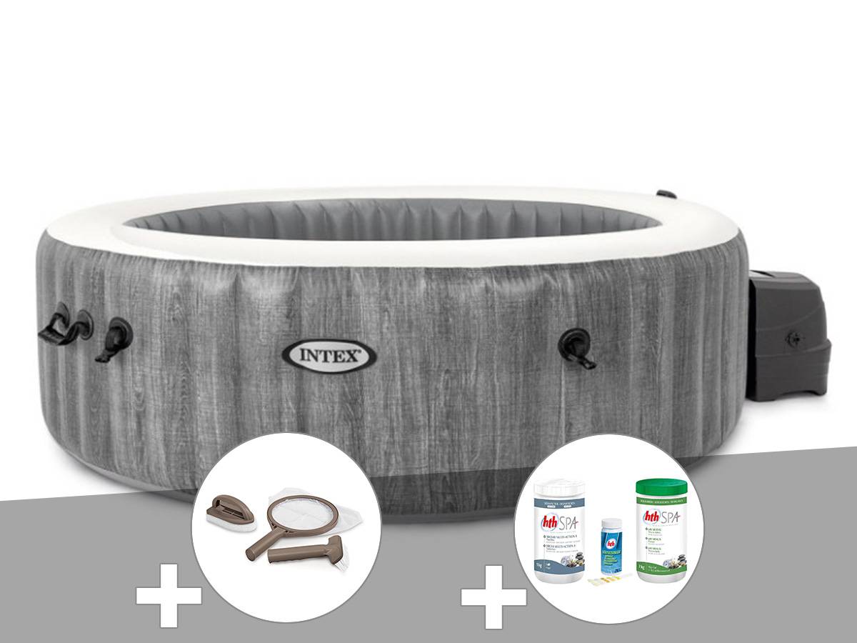Kit spa gonflable Intex PureSpa Baltik rond Bulles 6 places + Kit d'entretien + Kit traitement brome