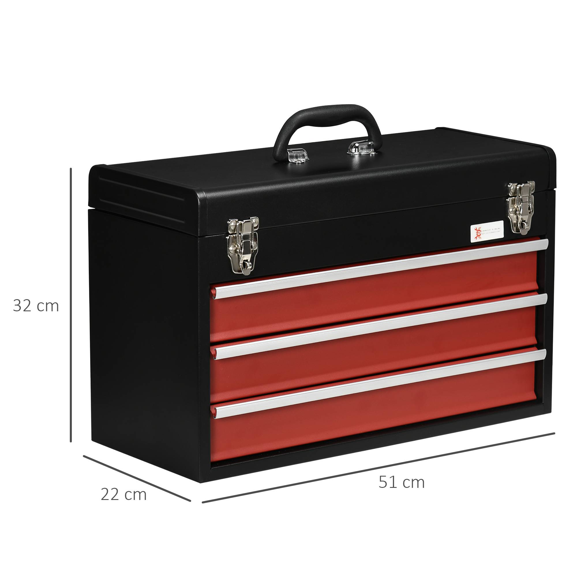 Sans Marque - Mallette à outils, boîte à outils, 3 tiroirs, verrouillable, boîtier en acier, noir+rouge, 51 x 22 x 32 cm - Image 5