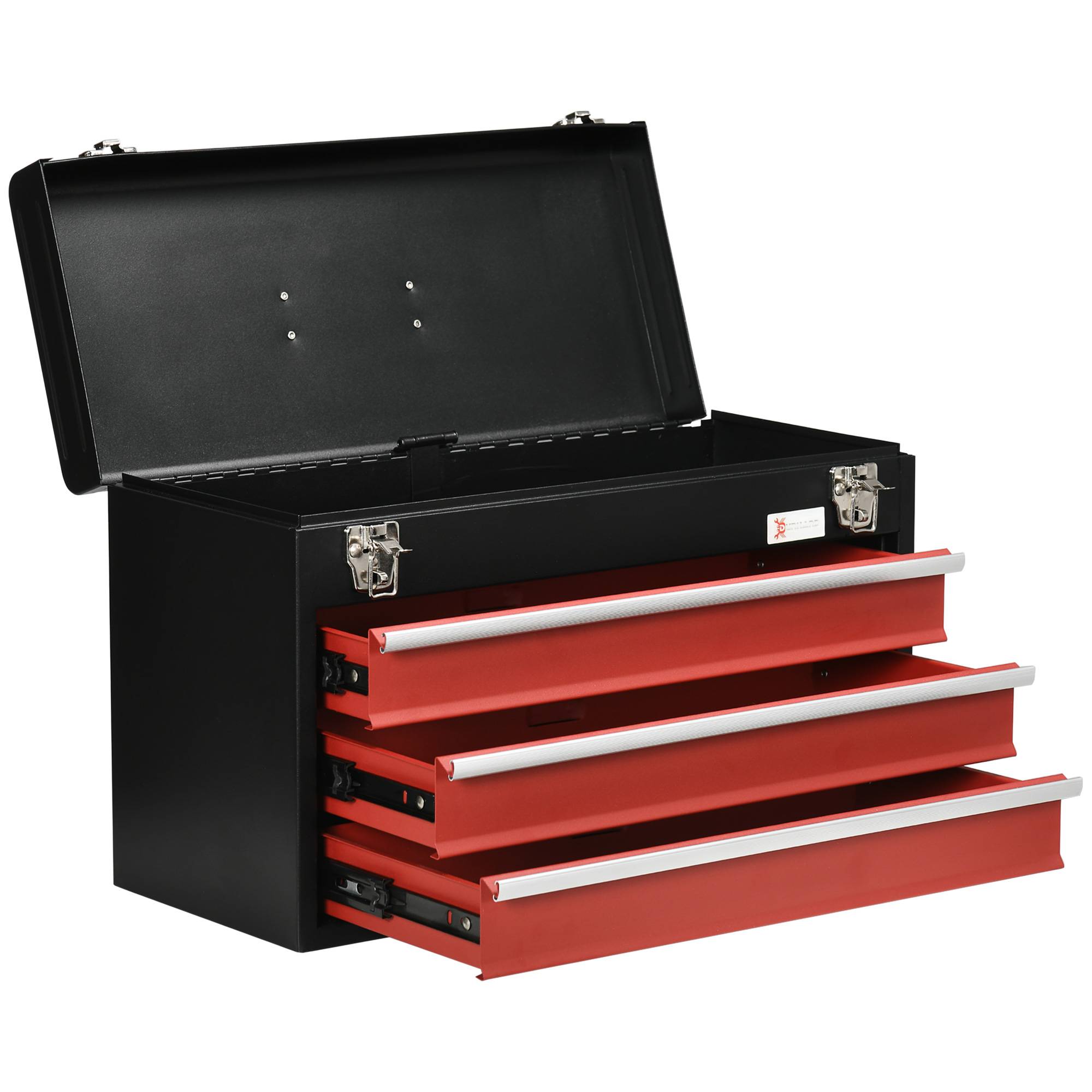 Sans Marque - Mallette à outils, boîte à outils, 3 tiroirs, verrouillable, boîtier en acier, noir+rouge, 51 x 22 x 32 cm - Image 2