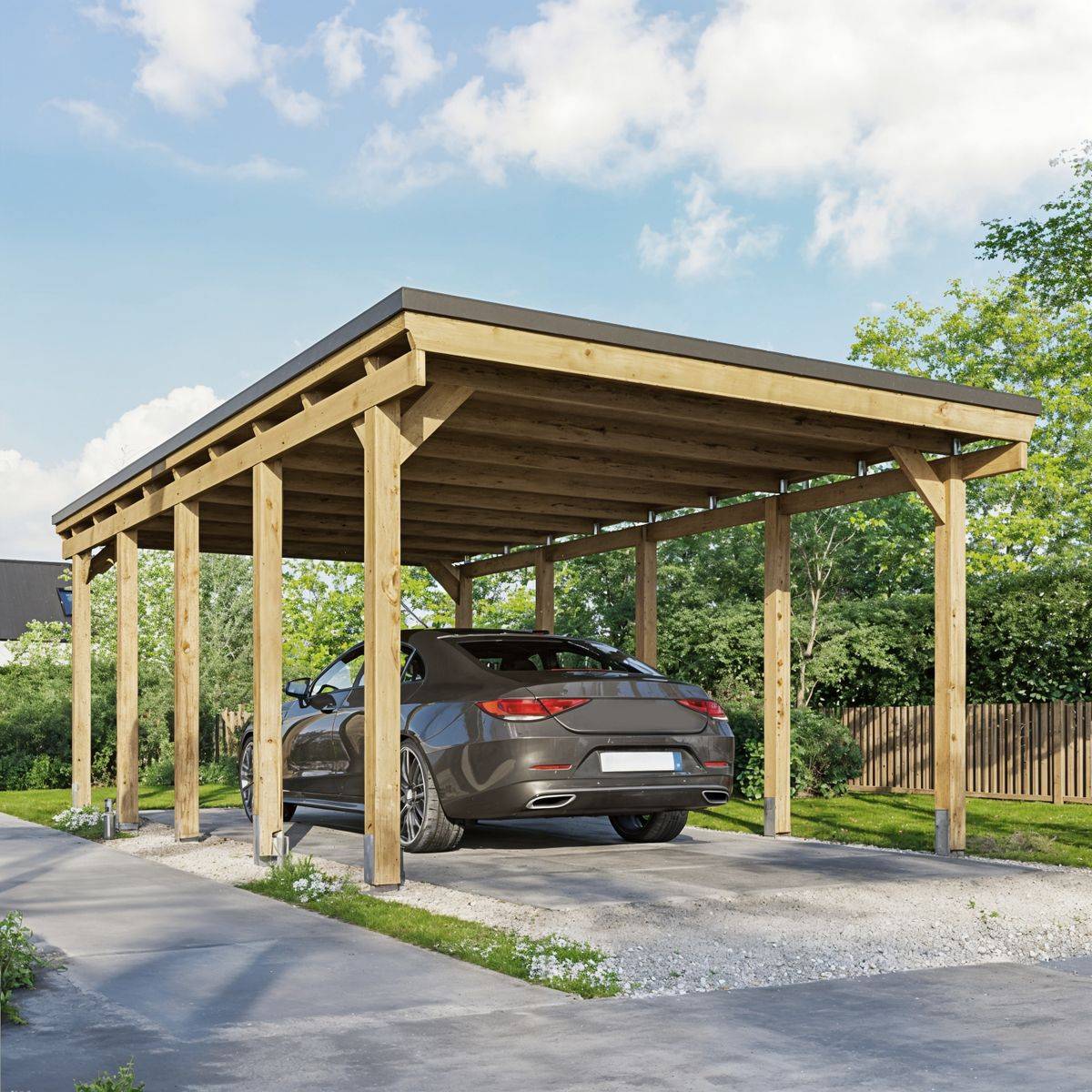 Direct Abris - Carport Bois CASTELLANE - 373 x 707 - 1 Voiture - Abri Voiture - Traité Autoclave - Montage Facile - Feutre Bitumeux Inclus - Image 1