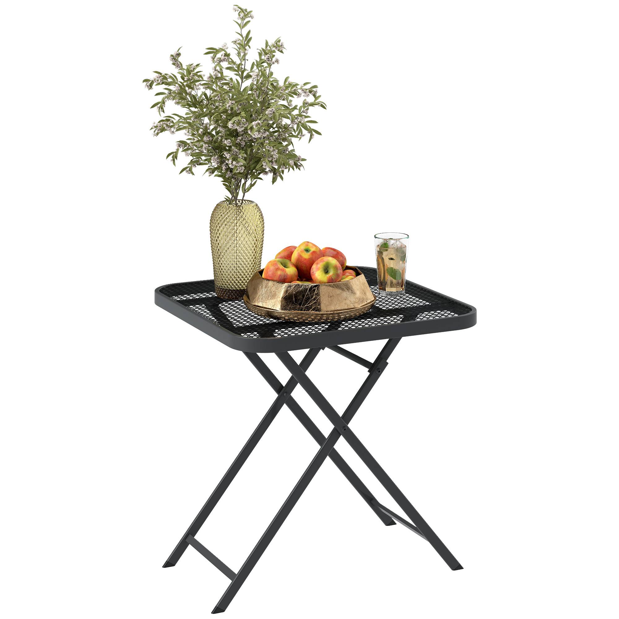Table de jardin pliante 70 x 70 cm, table de balcon résistante aux intempéries, table pliante carrée avec découpes, noire - Image 1
