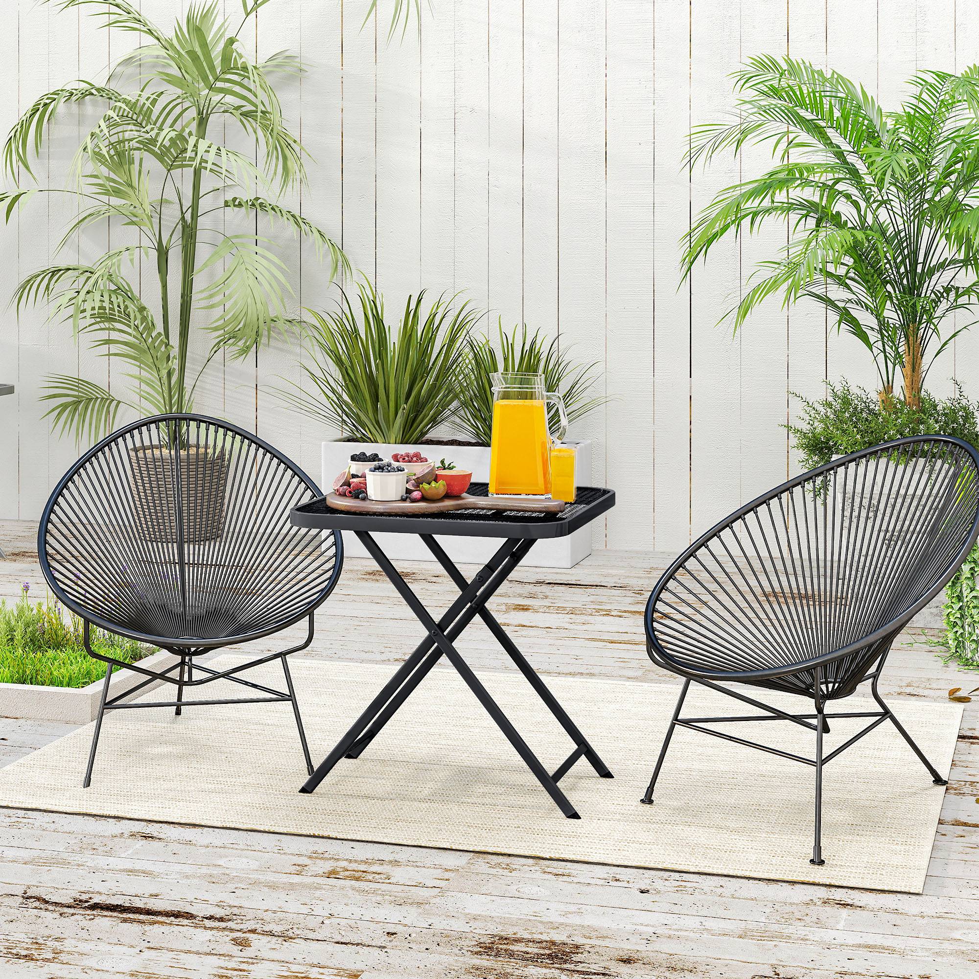 Table de jardin pliante 70 x 70 cm, table de balcon résistante aux intempéries, table pliante carrée avec découpes, noire - Image 2