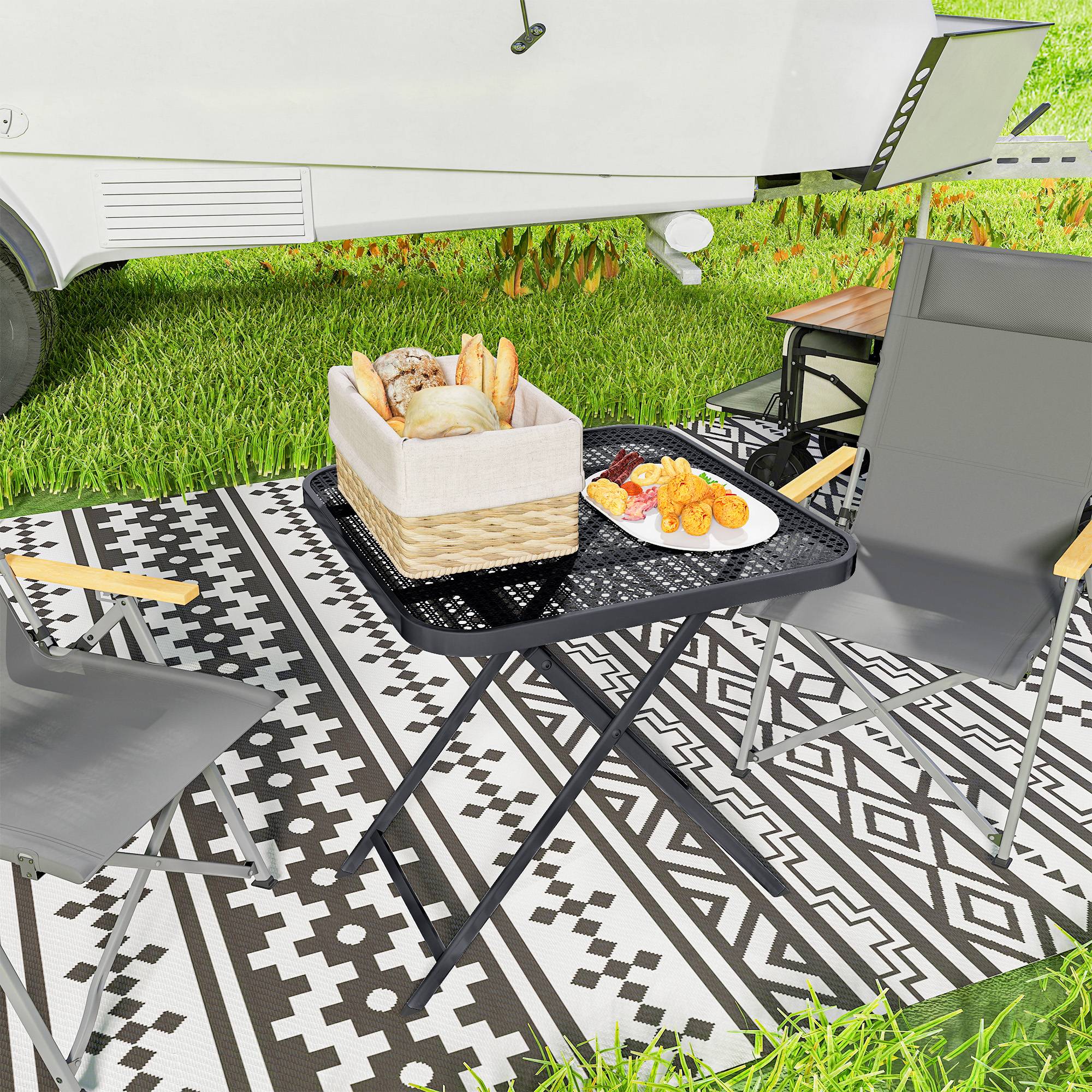 Table de jardin pliante 70 x 70 cm, table de balcon résistante aux intempéries, table pliante carrée avec découpes, noire - Image 9