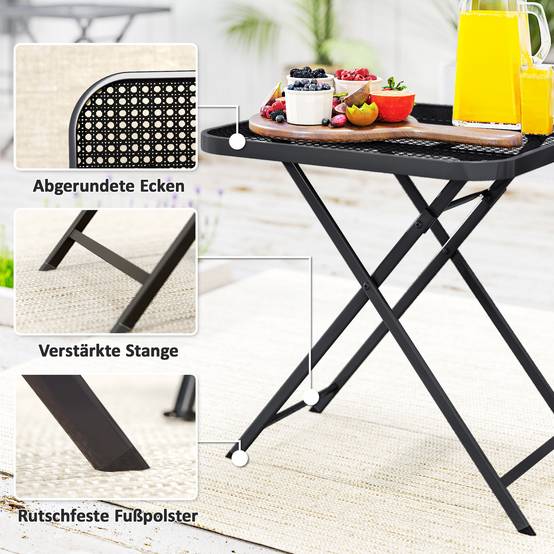 Table de jardin pliante 70 x 70 cm, table de balcon résistante aux intempéries, table pliante carrée avec découpes, noire - Image 7