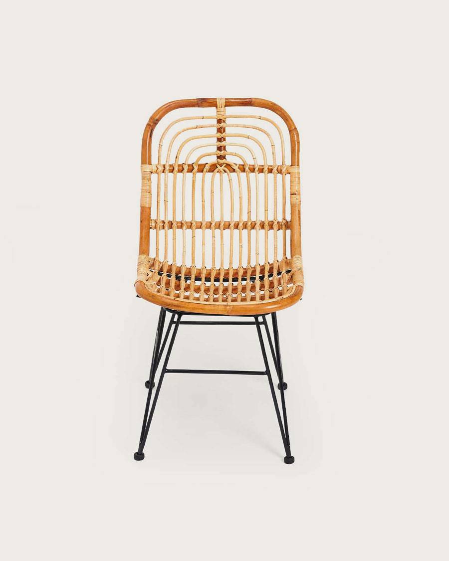 Villa- Lot de 4 chaises en rotin naturel et pied métal - UNIQKA - Image 5