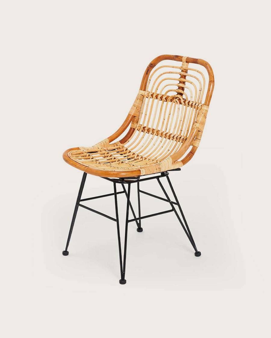 Villa- Lot de 4 chaises en rotin naturel et pied métal - UNIQKA - Image 1
