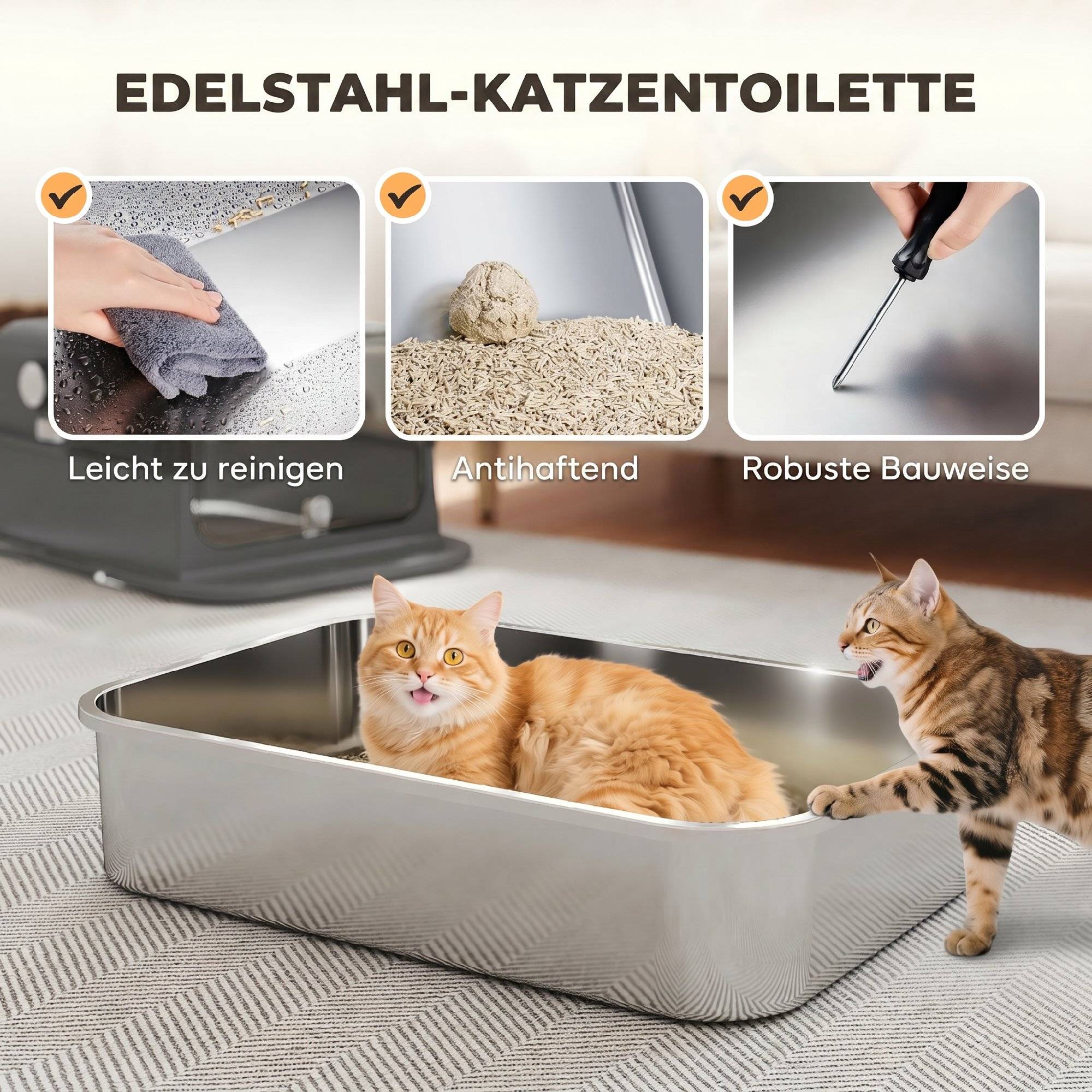 Sans Marque - Katzenklo Edelstahl mit Deckel XXL 72L für große Katzen und Mehrere Katzen mit Doppeltüren Schaufel Pedal Anti-Leck - Image 5
