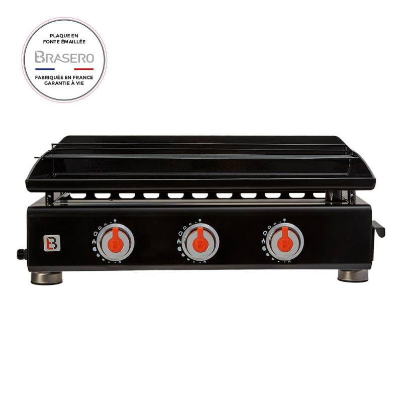 Brasero - Plancha à gaz Silvia II G 3 Feux - BRASERO - Plaque Fonte émaillée fabriquée en France - 67 x 34 cm - 7,5 kW + Housse OFFERTE - Image 2