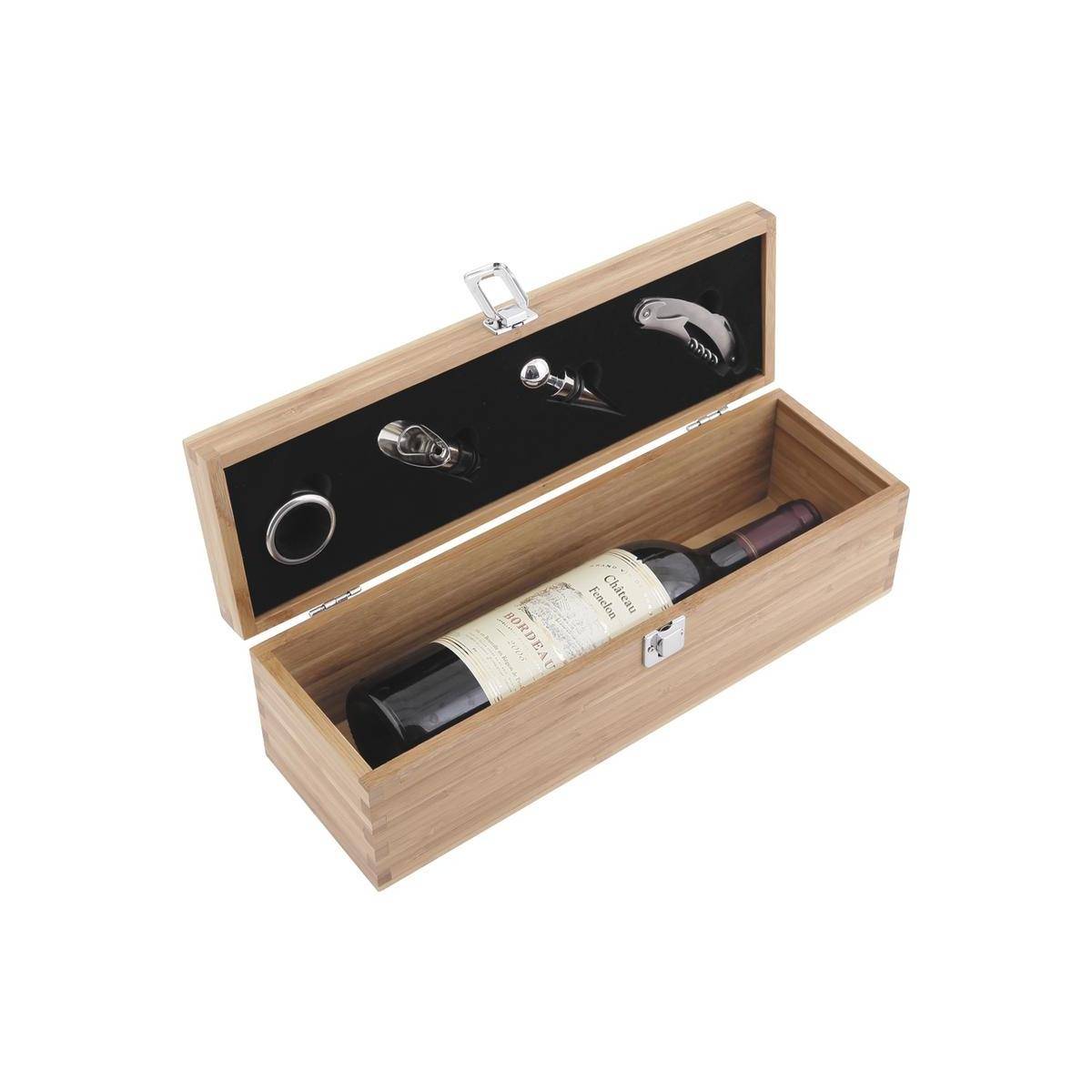 Aubry Gaspard - Coffret bouteille vin en bambou – 4 accessoires inox – Élégant et naturel - Image 1