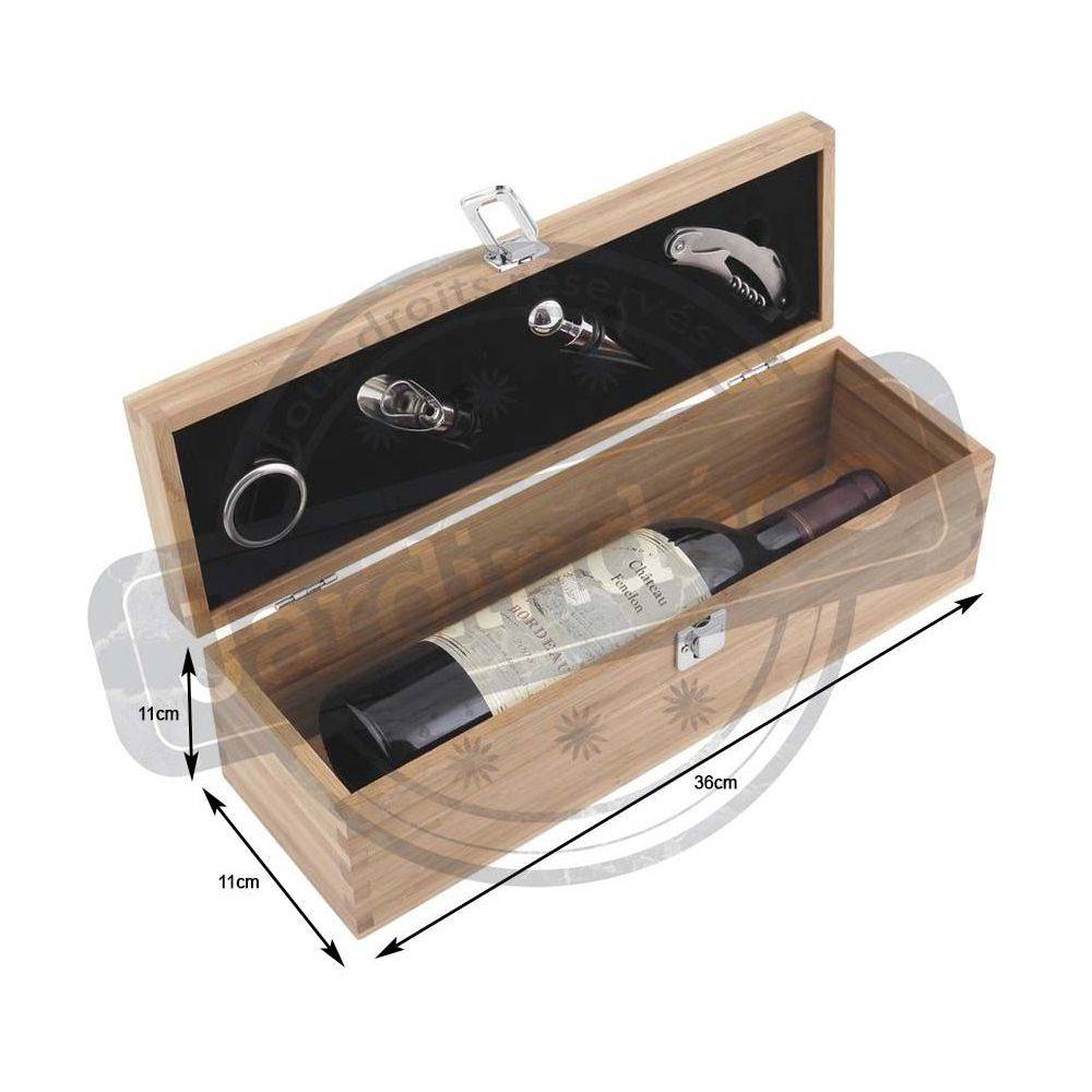 Aubry Gaspard - Coffret bouteille vin en bambou – 4 accessoires inox – Élégant et naturel - Image 2