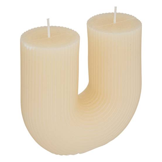 Bougie décorative striée en forme de U Blanc Ivoire 11 x 12 cm - Image 1