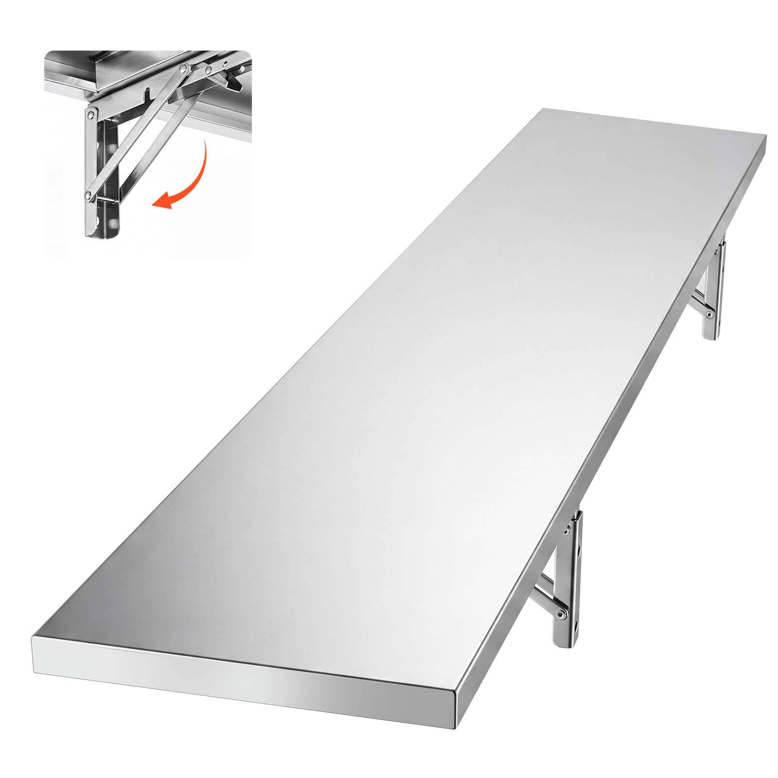 Vevor - VEVOR Étagère murale pliante en inox, 30,5 x 182,9 cm, charge 136 kg, avec équerres, pour cuisine, restaurant, garage et food-truck