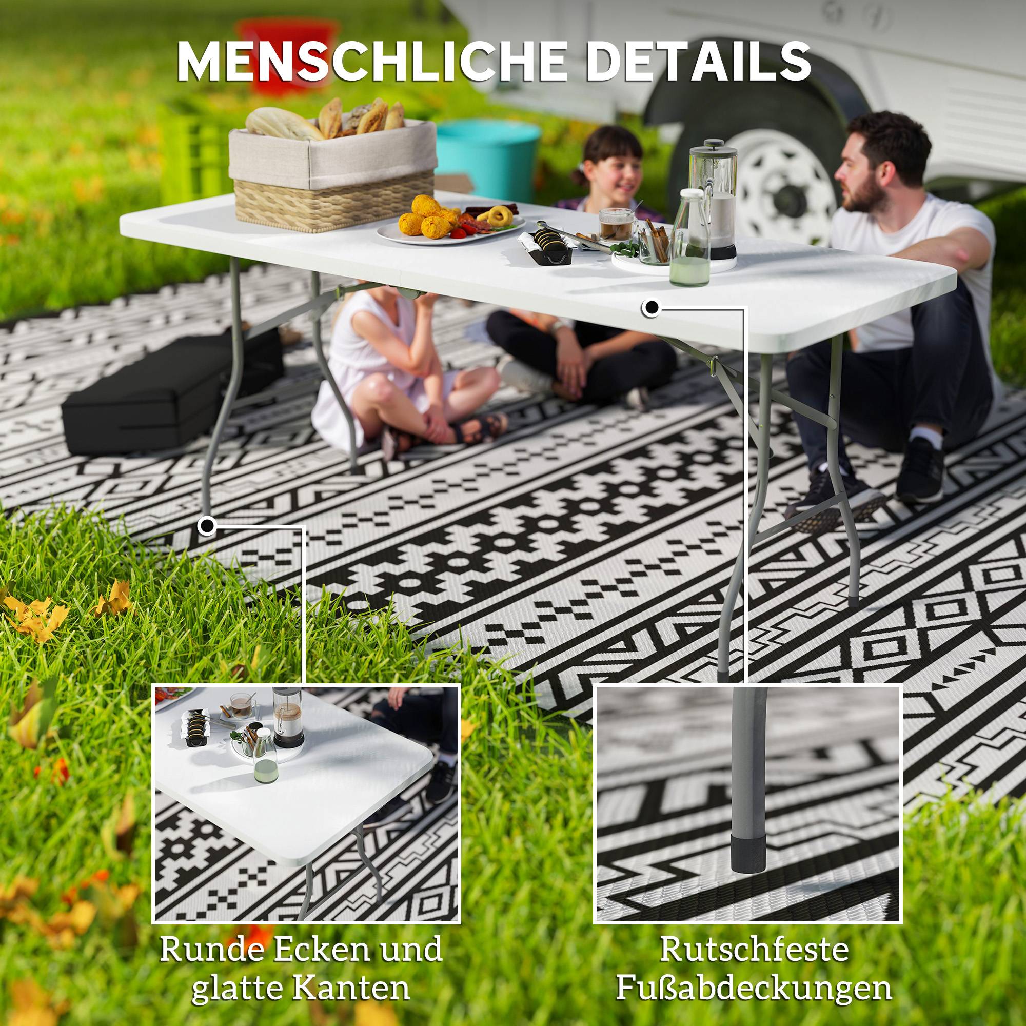 Table pliante camping métal HDPE pour pique-nique facile à transporter 180cm blanc - ComfortXL Outdoor Living - Image 8