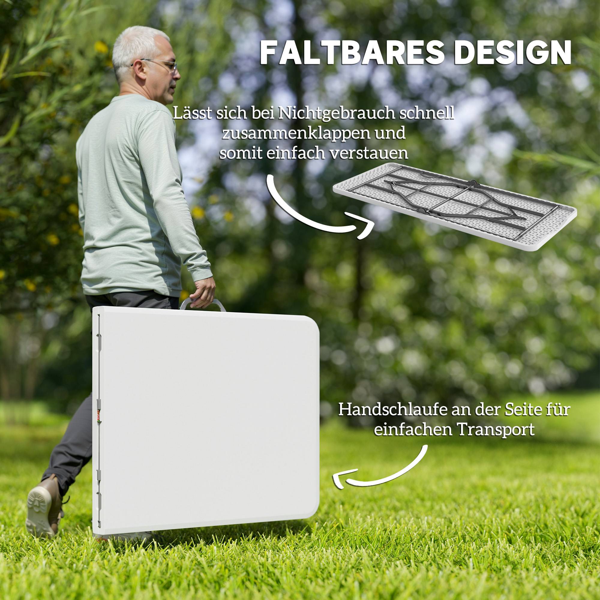 Table pliante camping métal HDPE pour pique-nique facile à transporter 180cm blanc - ComfortXL Outdoor Living - Image 6
