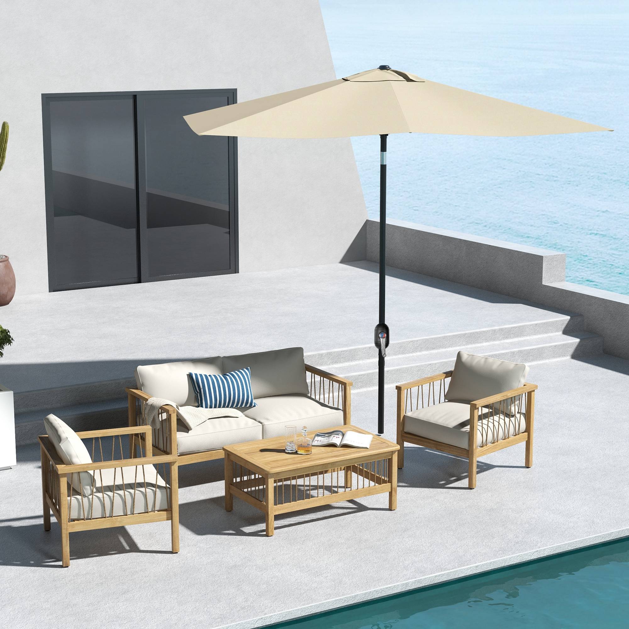 Parasol rectangulaire inclinable en aluminium et polyester crème 290 x 200 x 248 cm - PANGIVO - Image 3