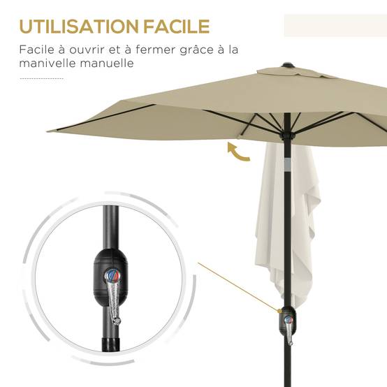Parasol rectangulaire inclinable en aluminium et polyester crème 290 x 200 x 248 cm - PANGIVO - Image 7