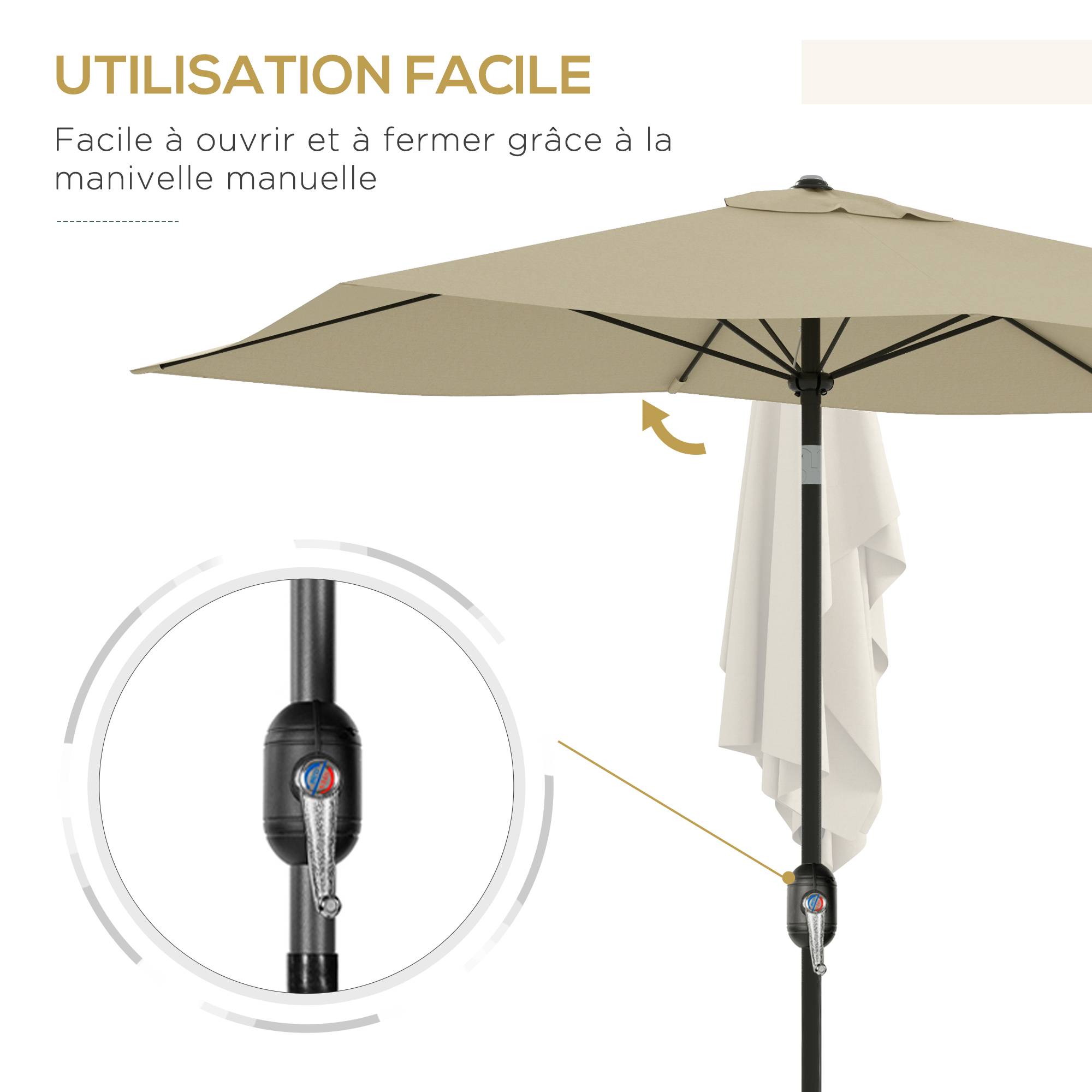 Parasol rectangulaire inclinable en aluminium et polyester crème 290 x 200 x 248 cm - PANGIVO - Image 7