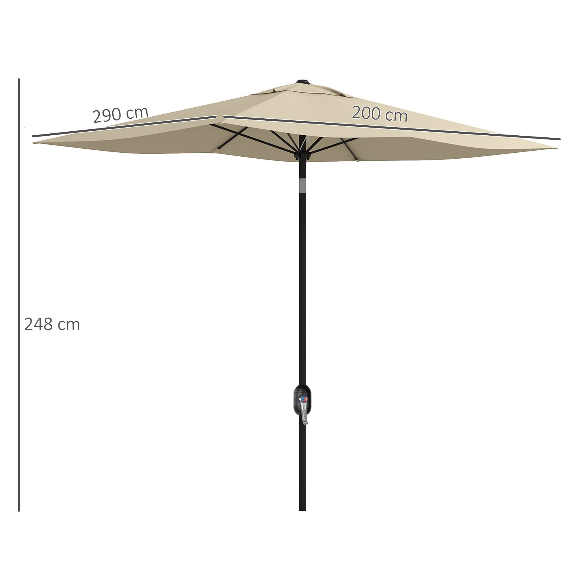 Parasol rectangulaire inclinable en aluminium et polyester crème 290 x 200 x 248 cm - PANGIVO - Image 5
