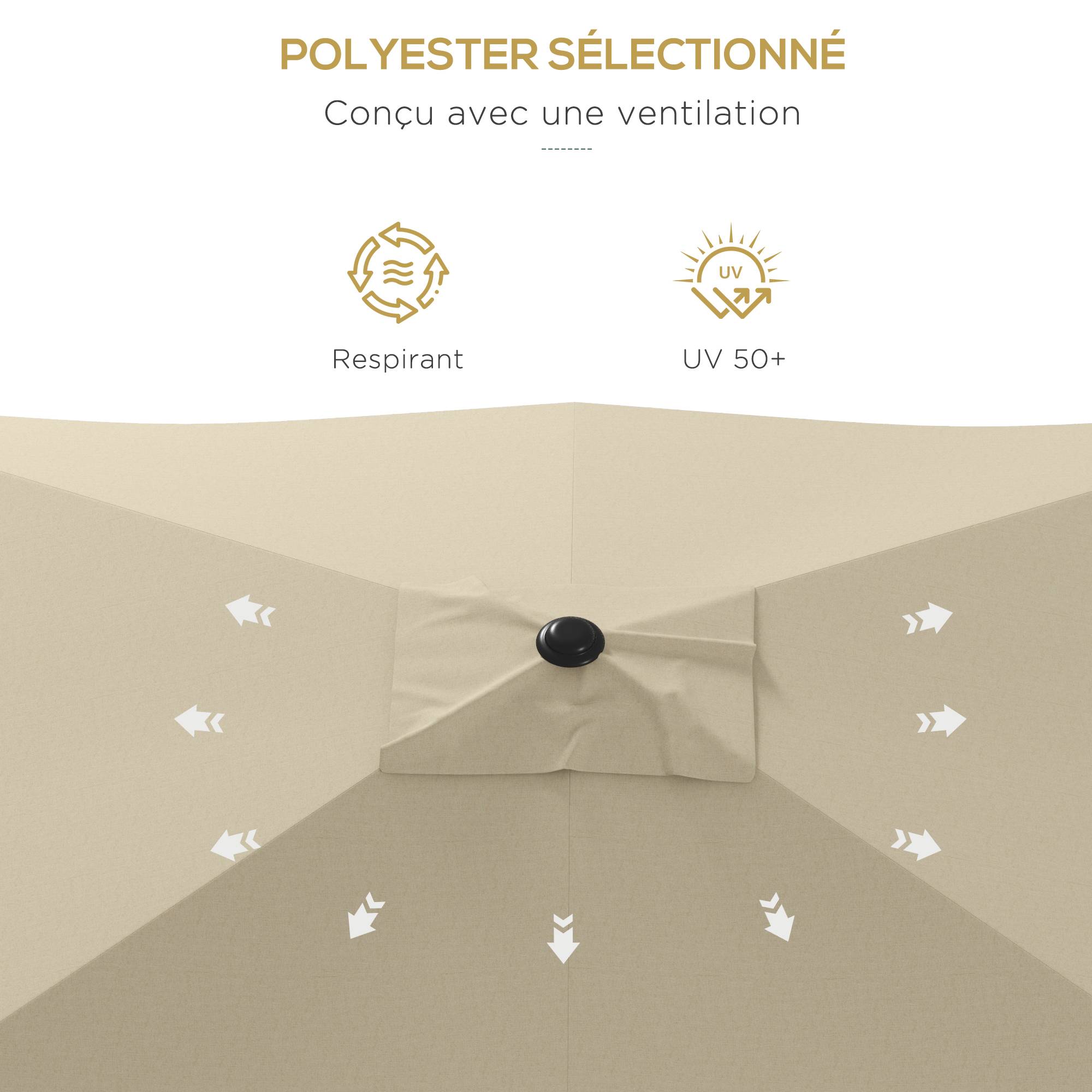 Parasol rectangulaire inclinable en aluminium et polyester crème 290 x 200 x 248 cm - PANGIVO - Image 9