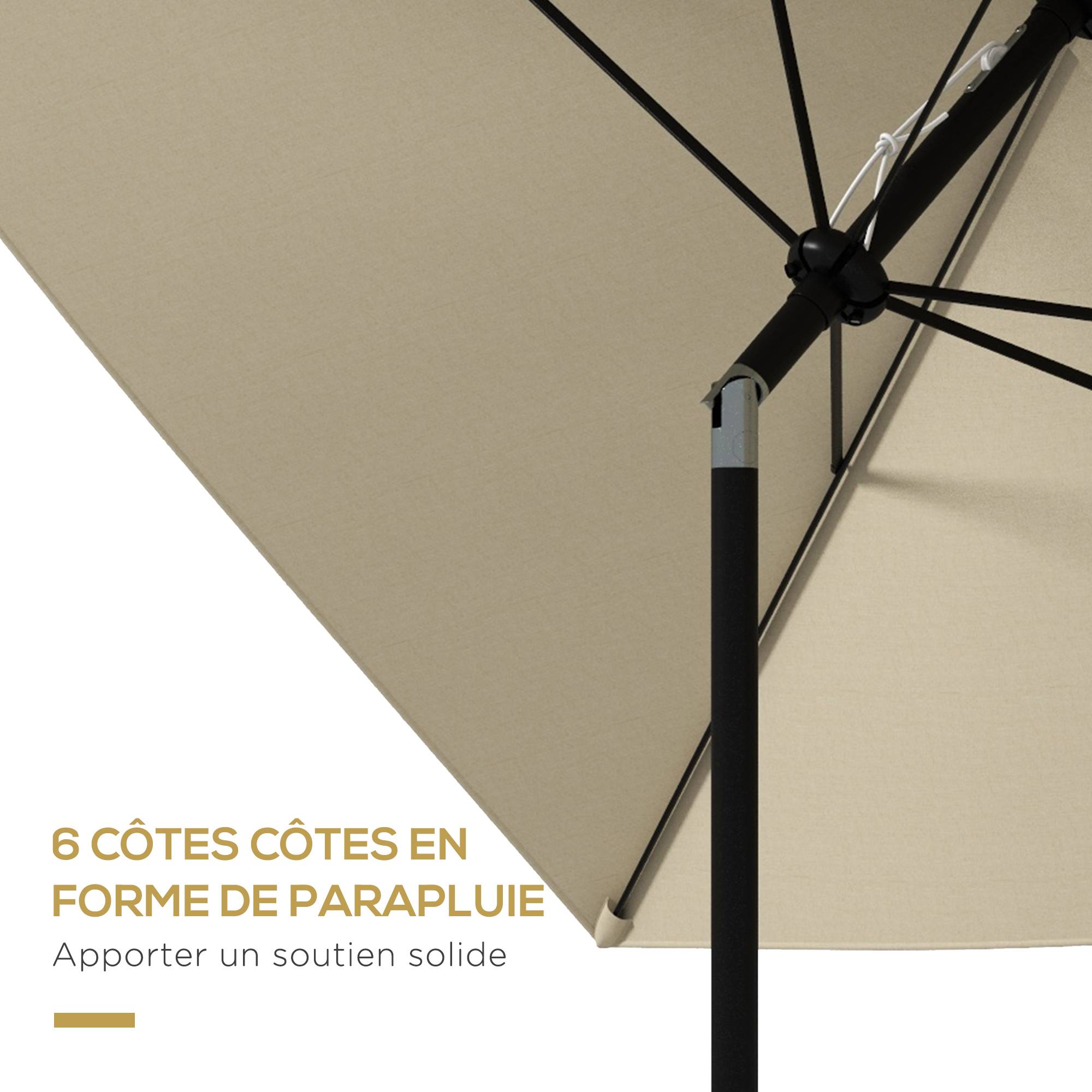 Parasol rectangulaire inclinable en aluminium et polyester crème 290 x 200 x 248 cm - PANGIVO - Image 8