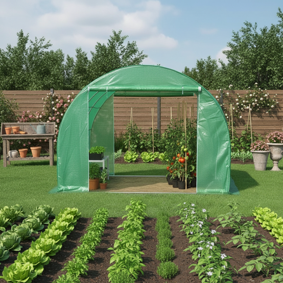 Serre tunnel 9m² film polyéthylène armé 200gr/m² hauteur 2,25m Green Protect - Image 1