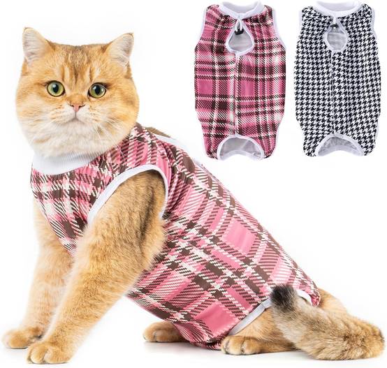 Combinaison de Récupération pour Chat Anti Léchage Noir/Rose M