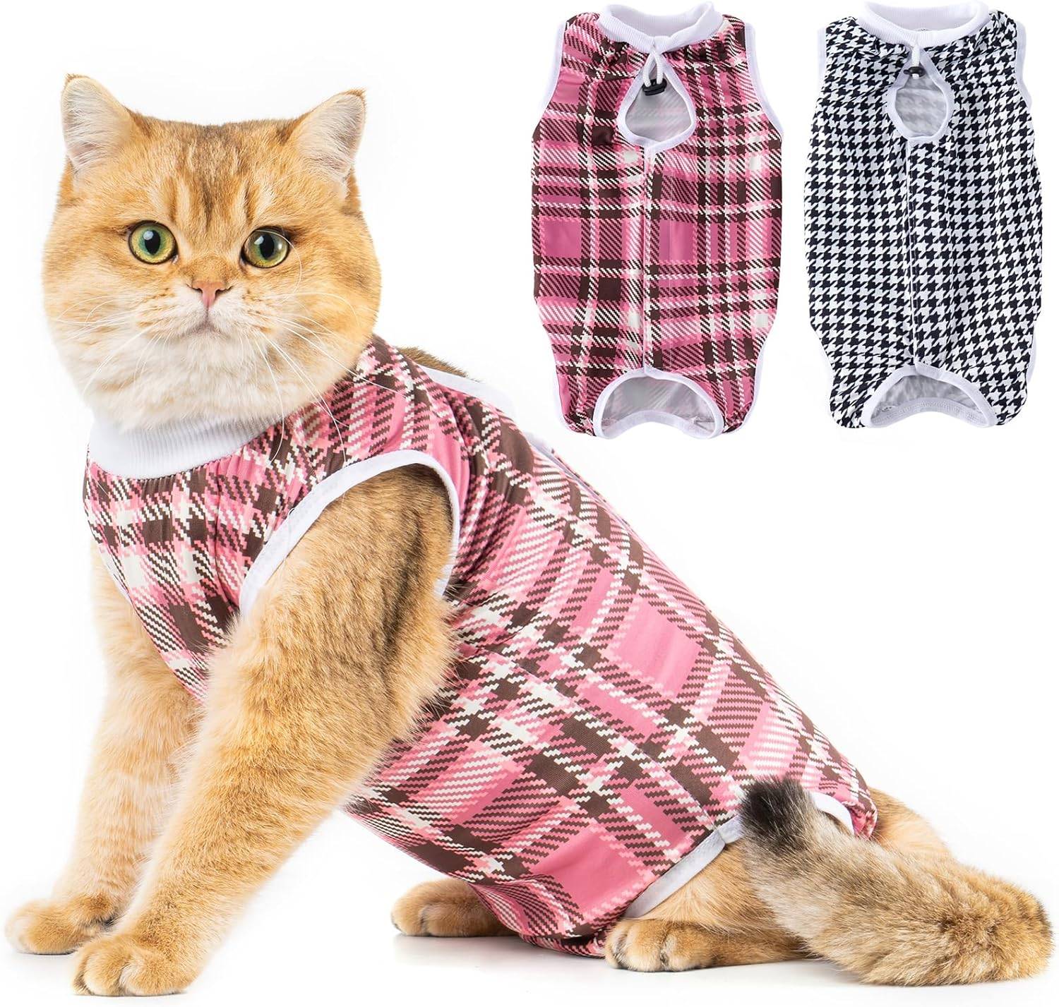 Combinaison de Récupération pour Chat Anti Léchage Noir/Rose M
