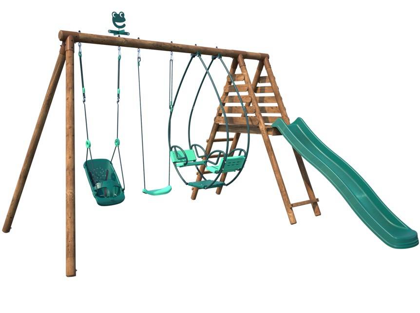 Soulet - Portique Bois Colza balançoire, toboggan, vis à vis et siège bébé - Image 1