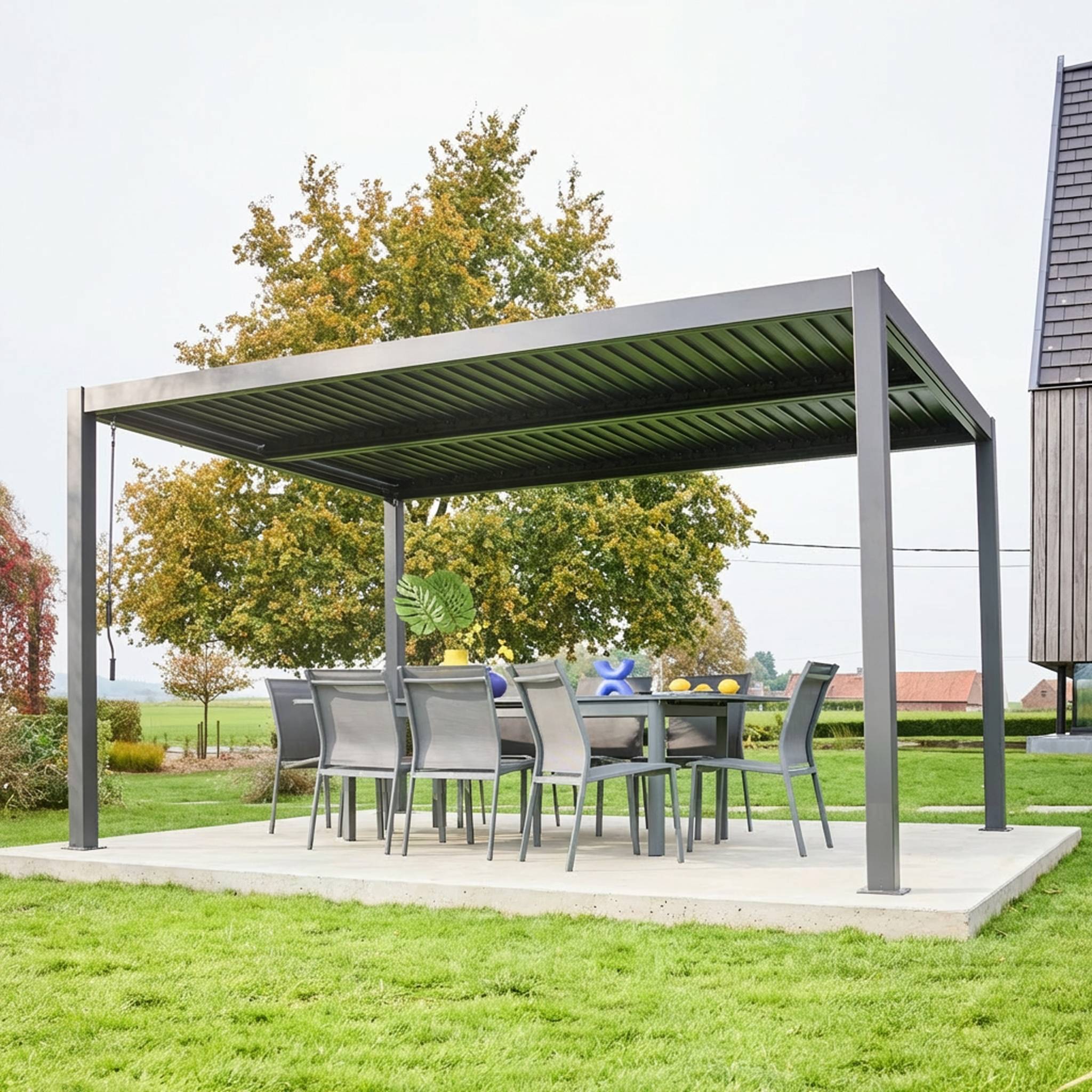 sweeek - Pergola bioclimatique 3×4 m aluminium anthracite avec lames orientables et structure acier – Sweeek - Image 5