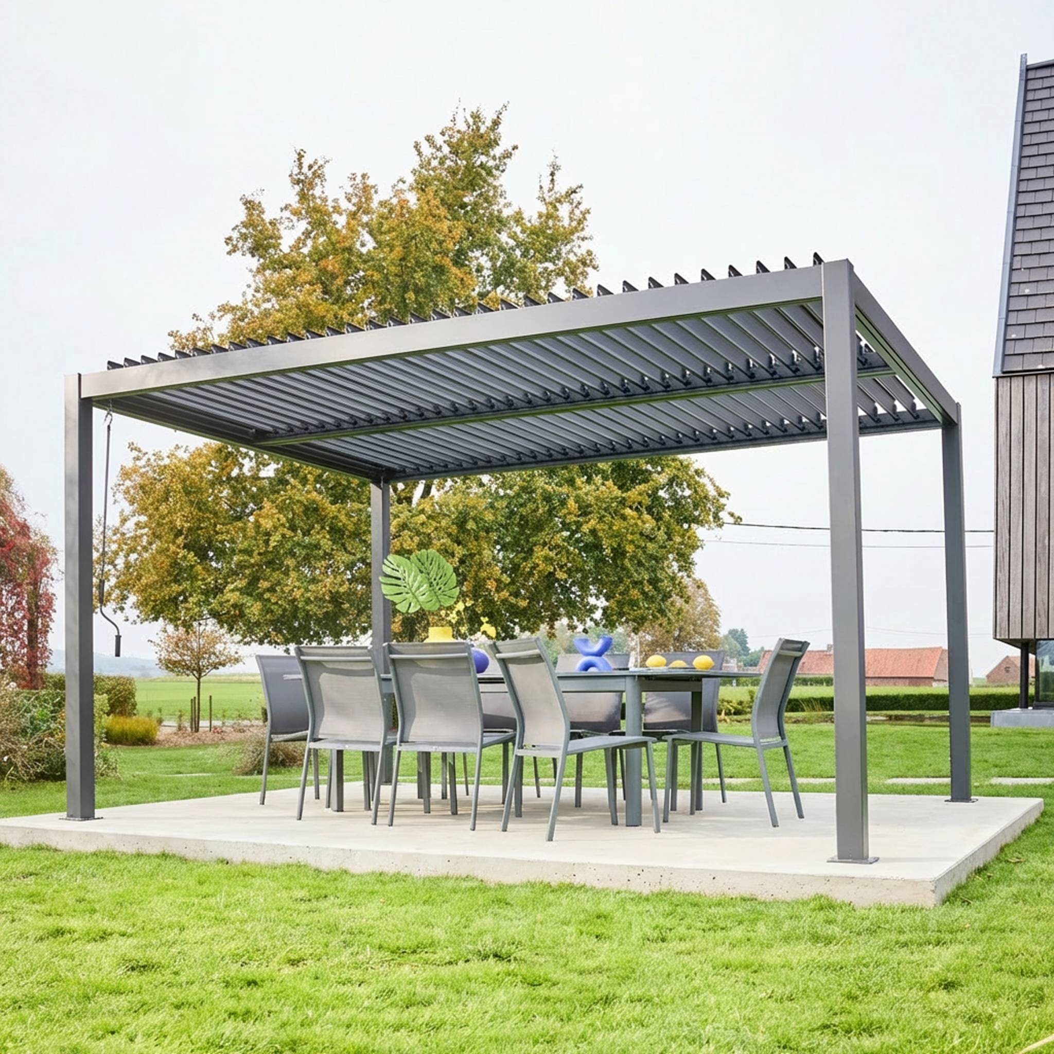 sweeek - Pergola bioclimatique 3×4 m aluminium anthracite avec lames orientables et structure acier – Sweeek - Image 3