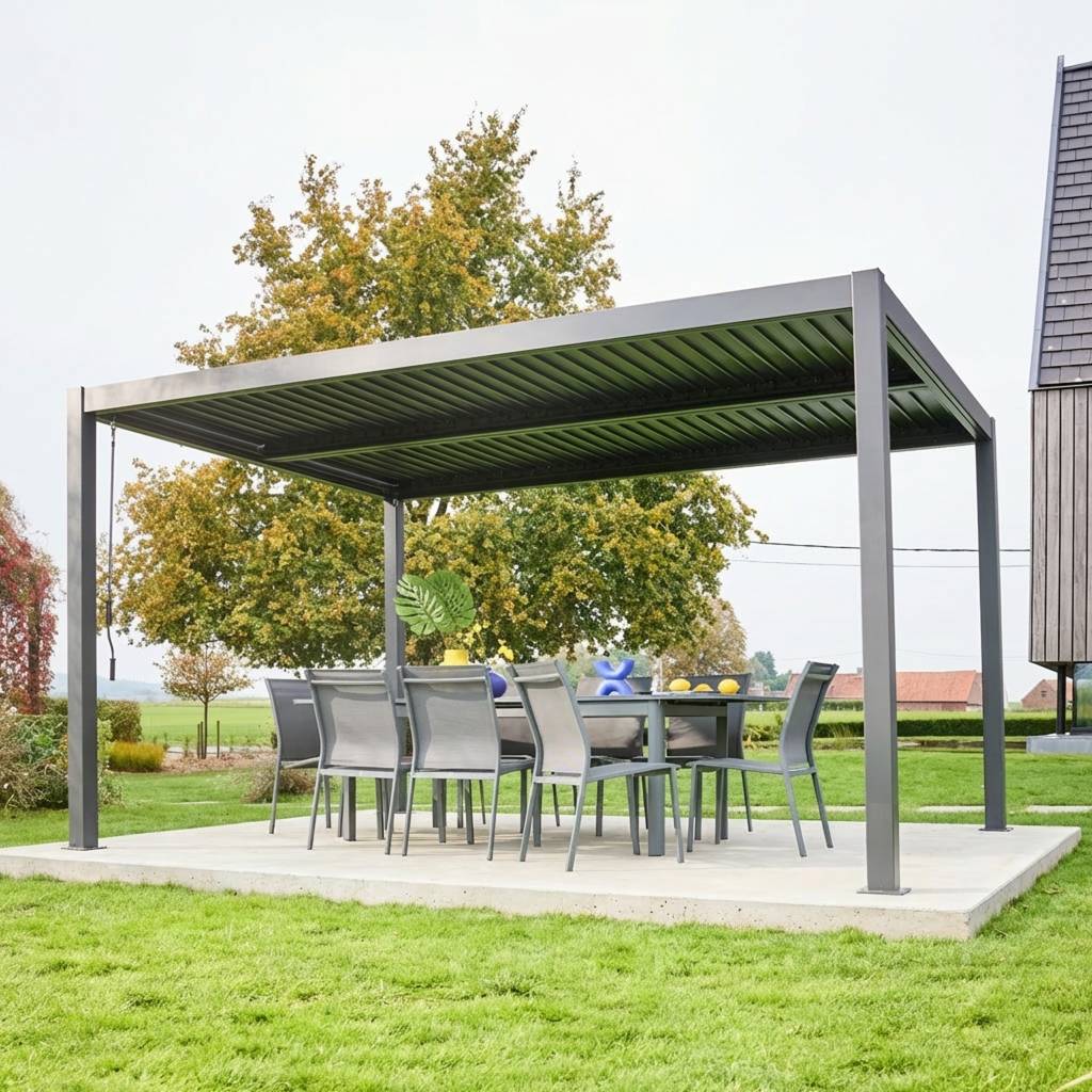 sweeek - Pergola bioclimatique 3×4 m aluminium anthracite avec lames orientables et structure acier – Sweeek - Image 1