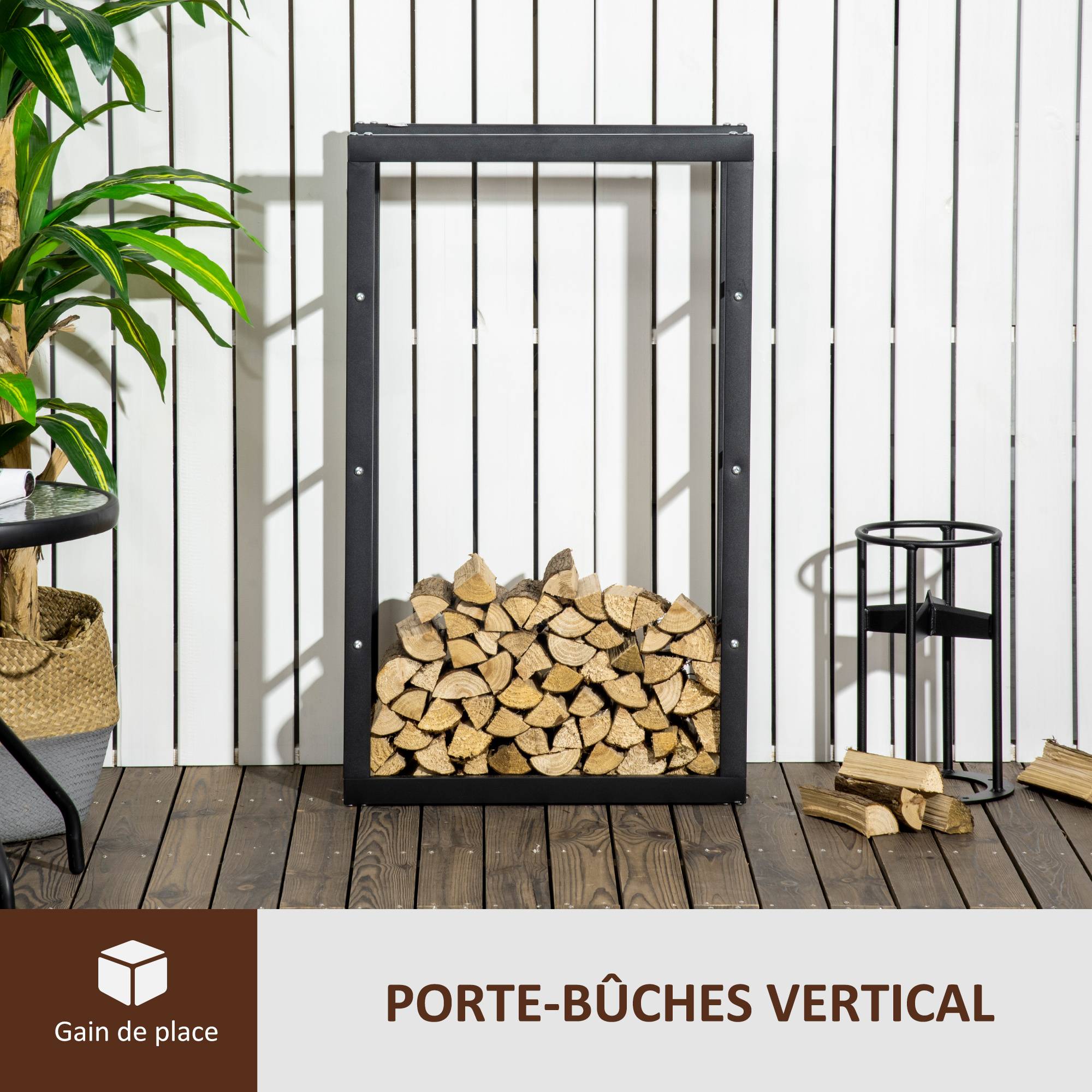 ComfortXL - Porte-bûches métal noir 60 x 25 x 100 cm intérieur salon design charge 100 kg - ComfortXL Outdoor Living - Image 5