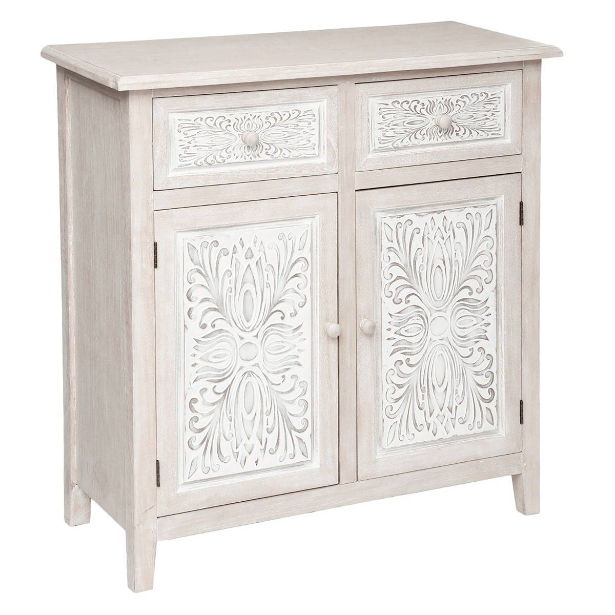 Atmosphera - Buffet 2 portes "Hina" bois blanchi 80x85cm - Atmosphera Créateur d'intérieur - Image 1