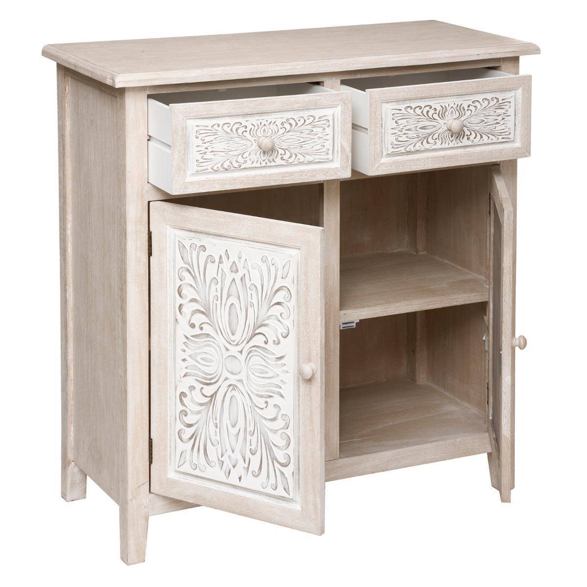 Atmosphera - Buffet 2 portes "Hina" bois blanchi 80x85cm - Atmosphera Créateur d'intérieur - Image 2