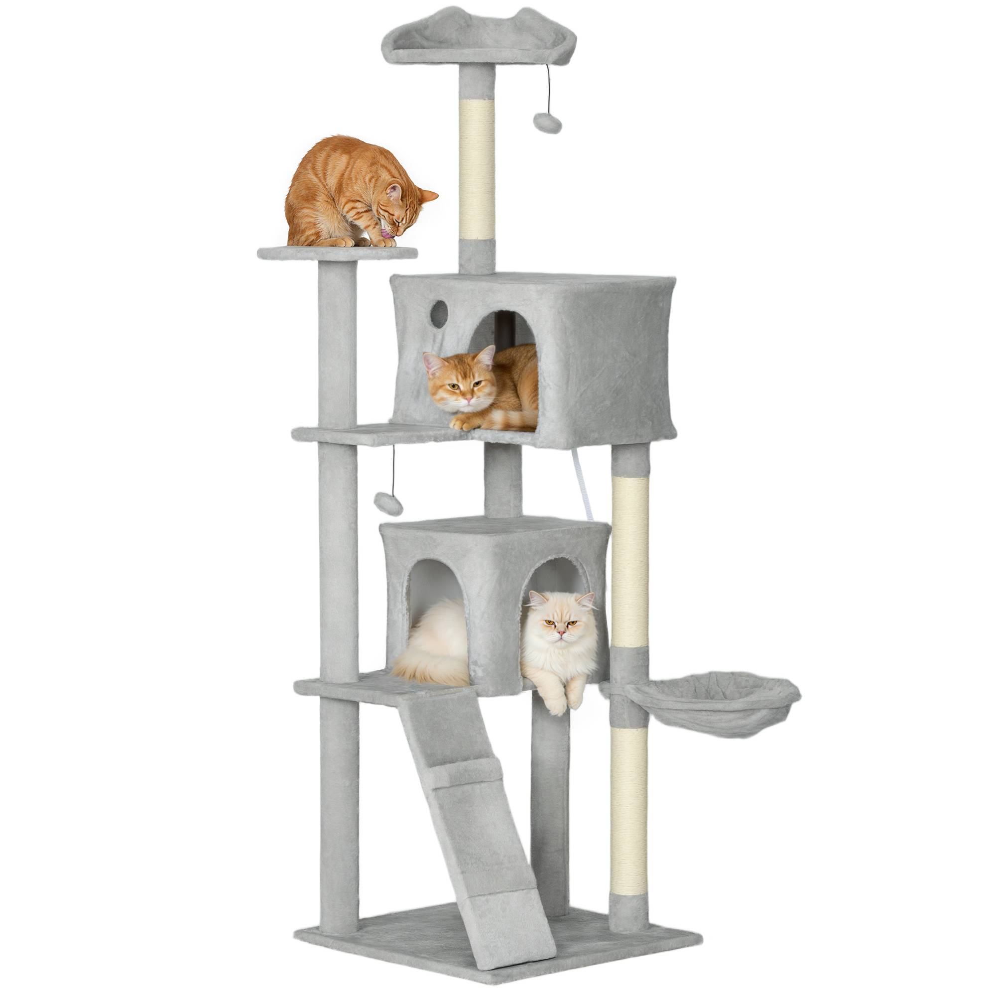 Sans Marque - Arbre à chat XXL gris clair 180 cm avec niches, hamac et sisal - Image 1