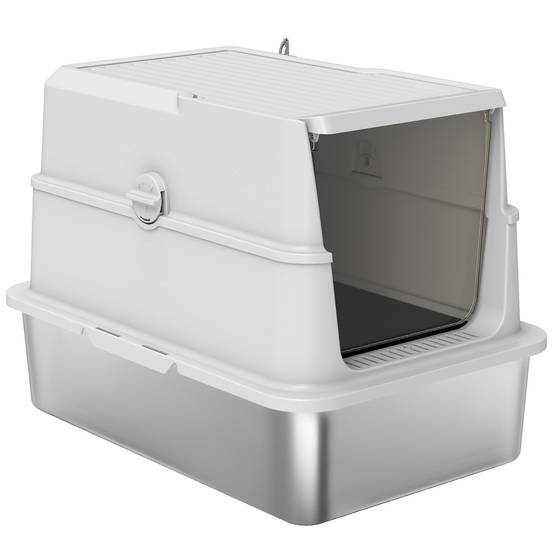 Maison de toilette acier plastique pour chat intérieur anti-odeurs 60cm gris clair - ComfortXL Outdoor Living - Image 2