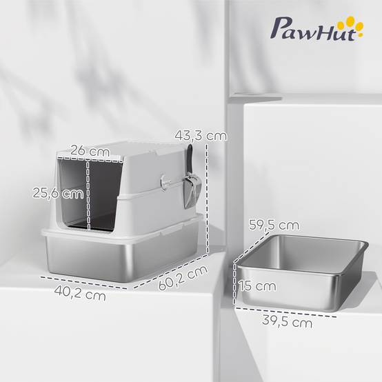 Maison de toilette acier plastique pour chat intérieur anti-odeurs 60cm gris clair - ComfortXL Outdoor Living - Image 5