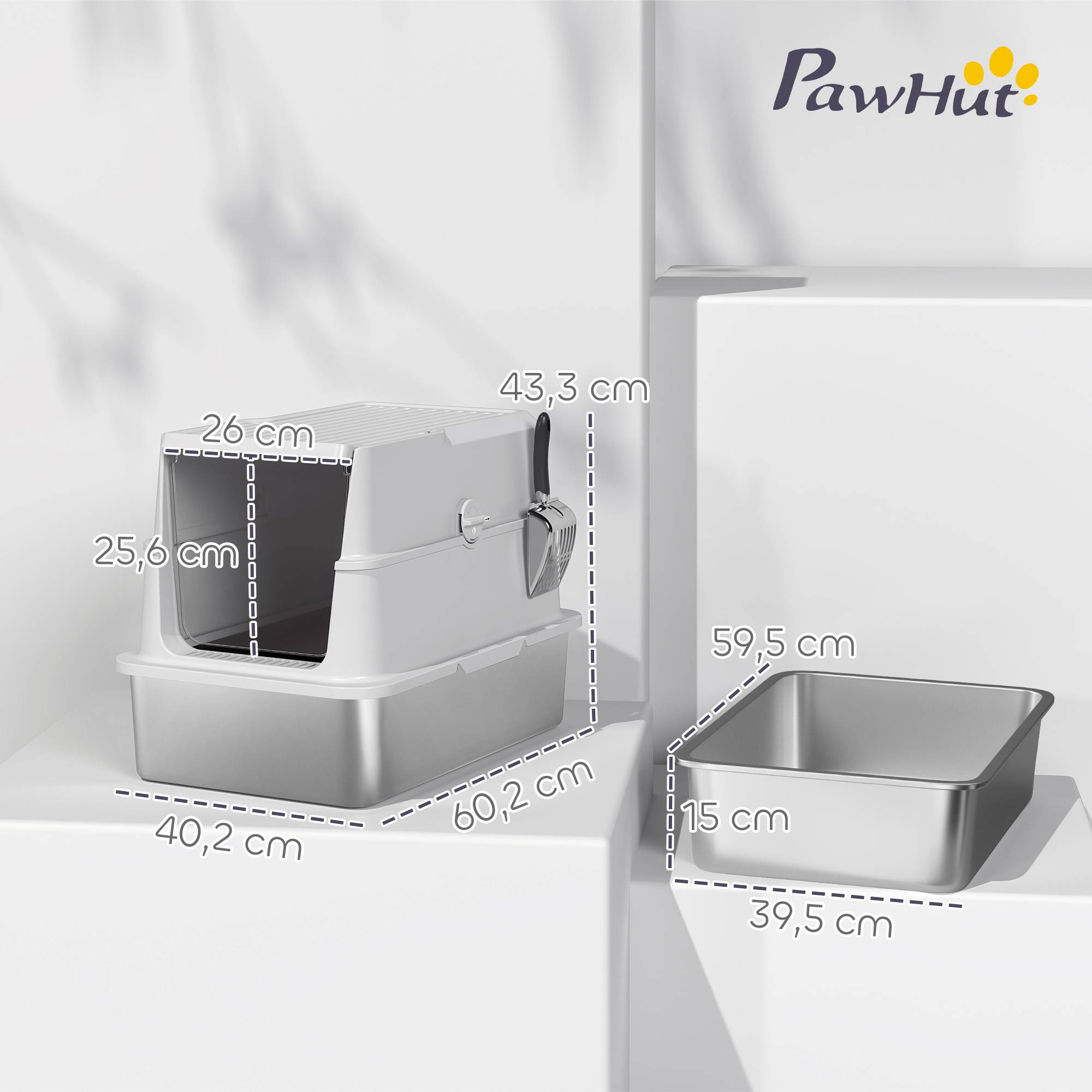 Maison de toilette acier plastique pour chat intérieur anti-odeurs 60cm gris clair - ComfortXL Outdoor Living - Image 5