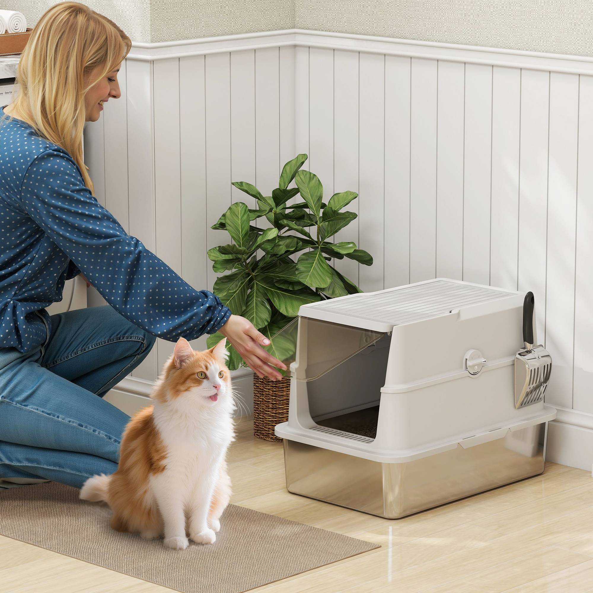 Maison de toilette acier plastique pour chat intérieur anti-odeurs 60cm gris clair - ComfortXL Outdoor Living - Image 3