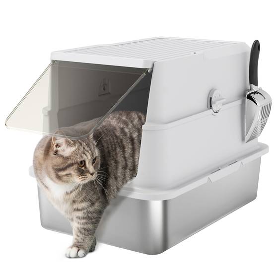 Maison de toilette acier plastique pour chat intérieur anti-odeurs 60cm gris clair - ComfortXL Outdoor Living - Image 1