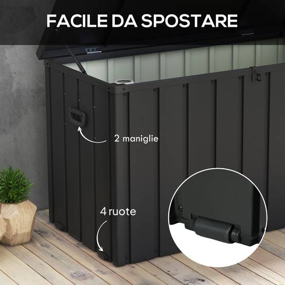 Coffre de rangement 450L en acier pour terrasse avec roulettes Gris foncé 125x61x70cm - ComfortXL Outdoor Living - Image 6