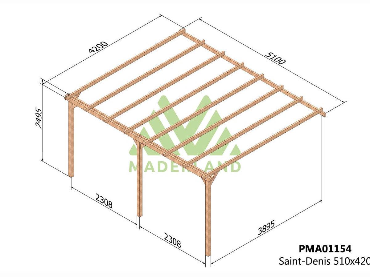 Pergola adossée en bois massif Saint-Denis 510 x 420 cm + 3 supports surélevés - Maderland - Image 3