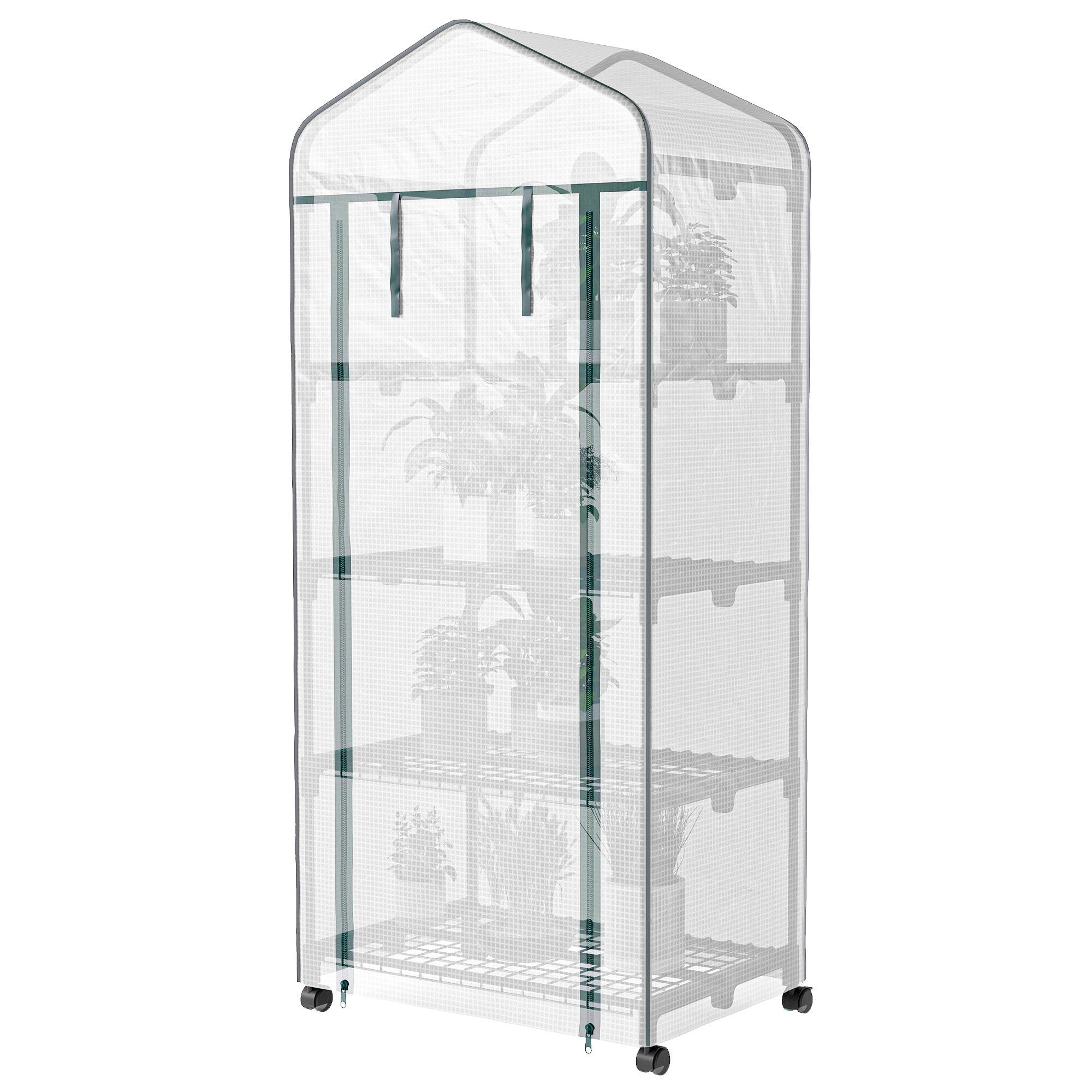 Sans Marque - Serre aluminium mini-serre châssis froid 4 étagères 69x50x165 cm blanche - Image 2