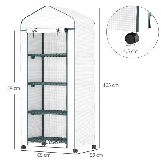 Sans Marque - Serre aluminium mini-serre châssis froid 4 étagères 69x50x165 cm blanche - Image 5