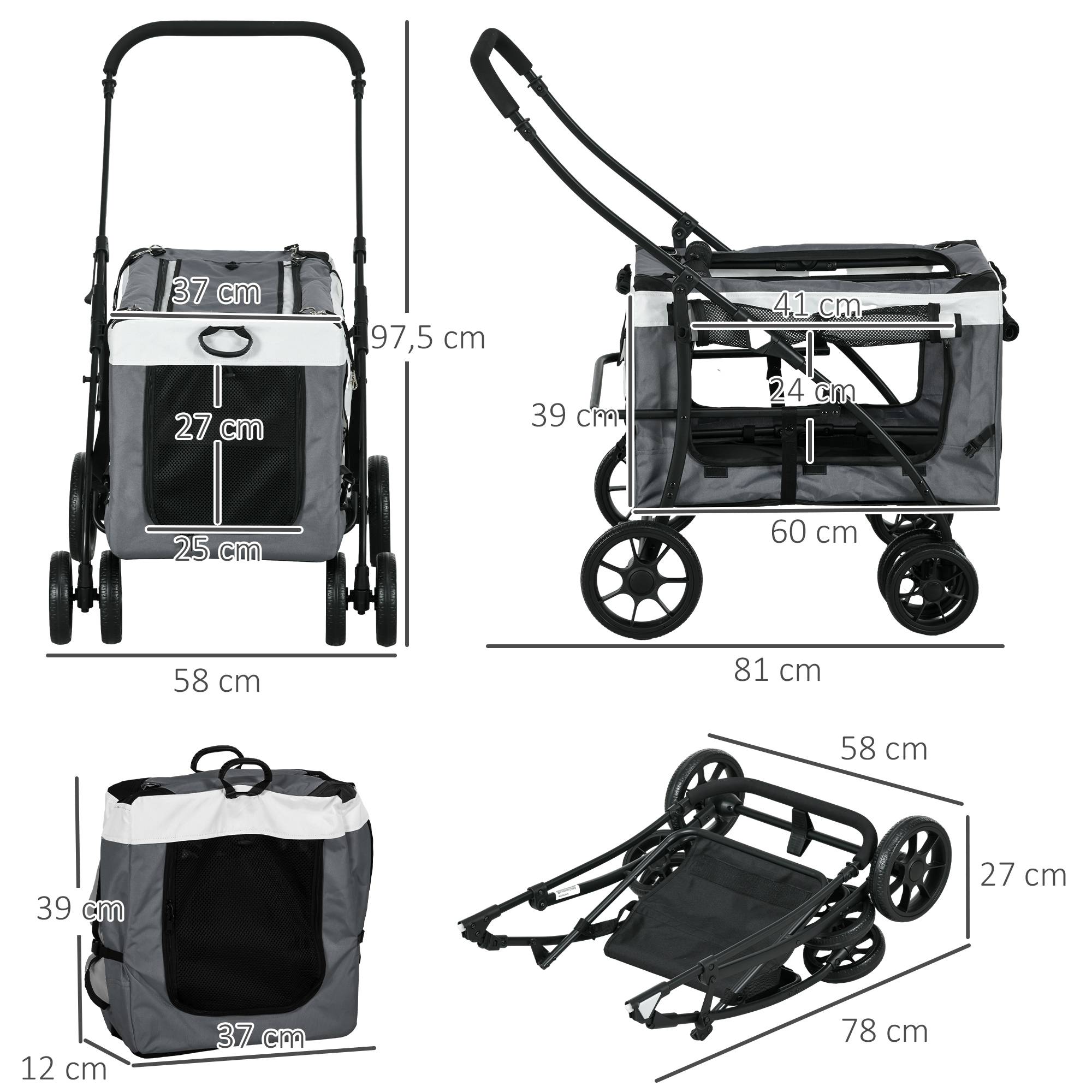 Poussette pour chien, pliable, avec panier amovible, 81 x 58 x 97,5 cm, noir, gris et blanc - Image 5
