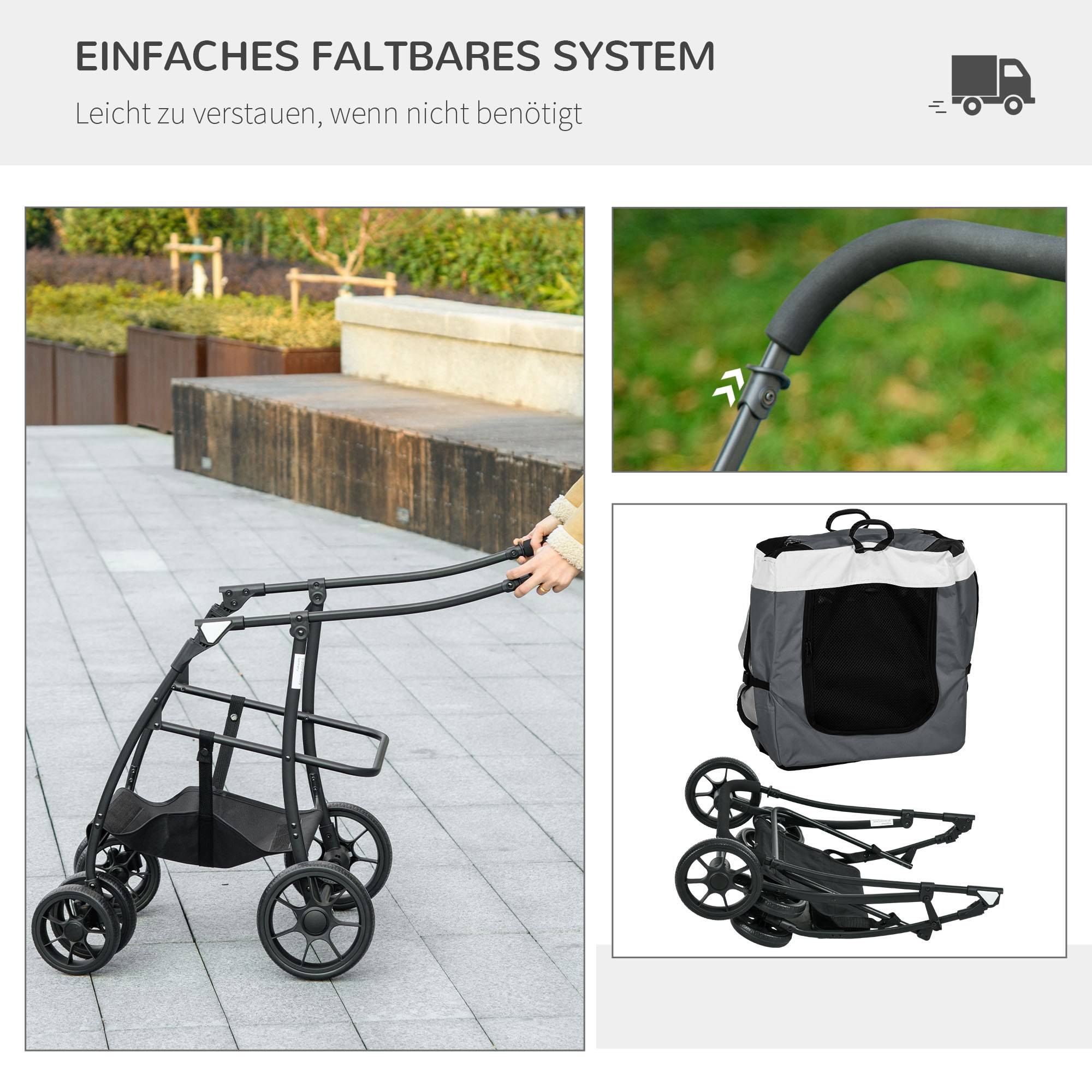 Poussette pour chien, pliable, avec panier amovible, 81 x 58 x 97,5 cm, noir, gris et blanc - Image 9