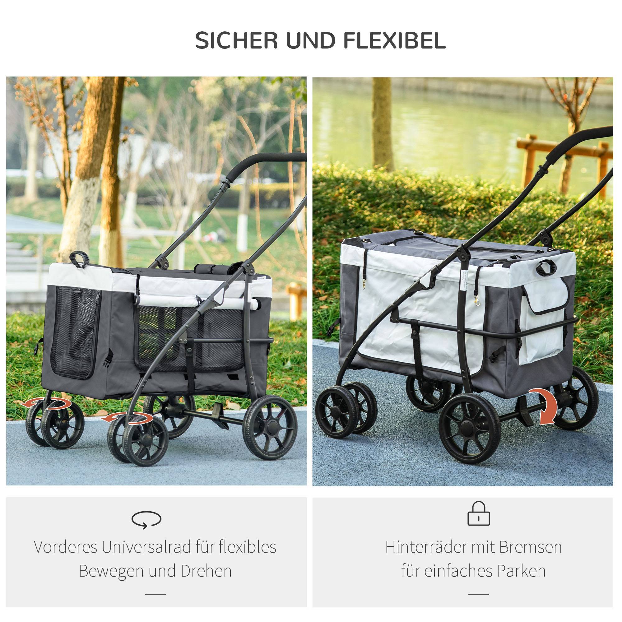 Poussette pour chien, pliable, avec panier amovible, 81 x 58 x 97,5 cm, noir, gris et blanc - Image 8