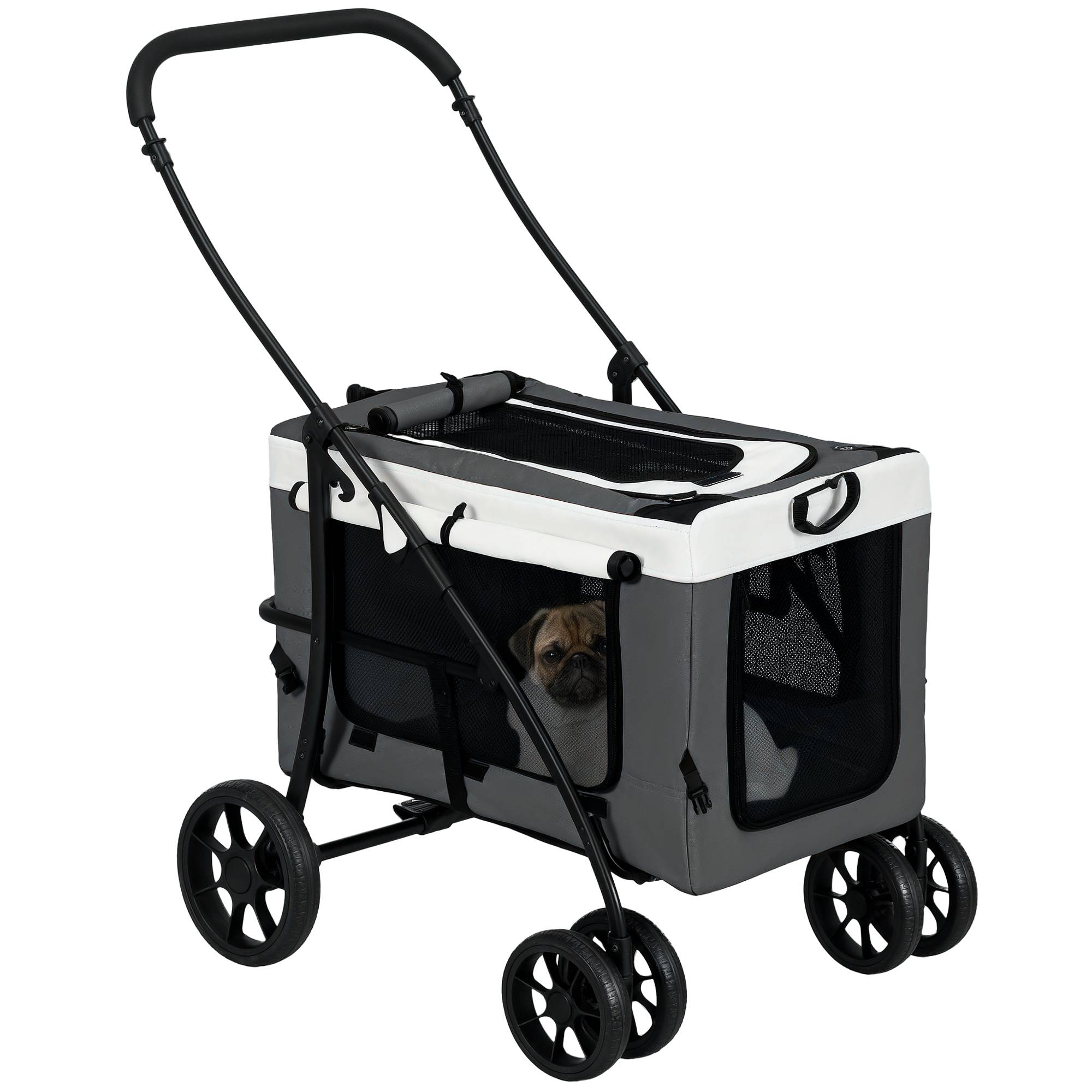 Poussette pour chien, pliable, avec panier amovible, 81 x 58 x 97,5 cm, noir, gris et blanc - Image 1