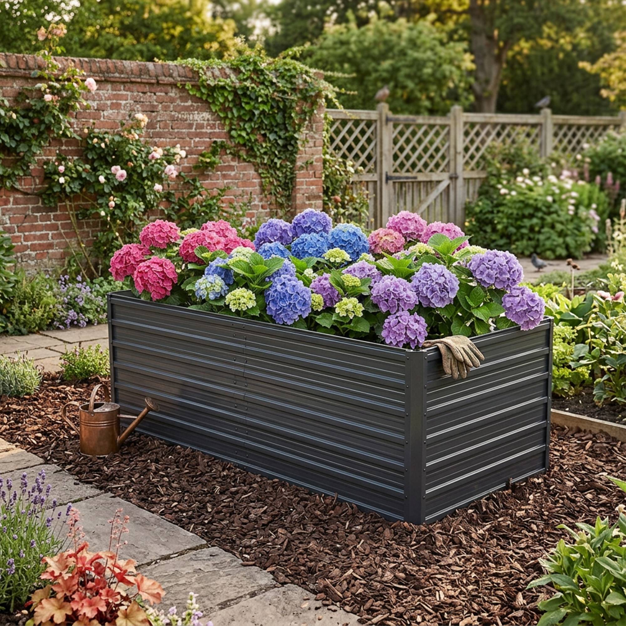 Grand carré potager surélevé acier jardin culture légumes 190x90x64cm noir - ComfortXL Outdoor Living - Image 1