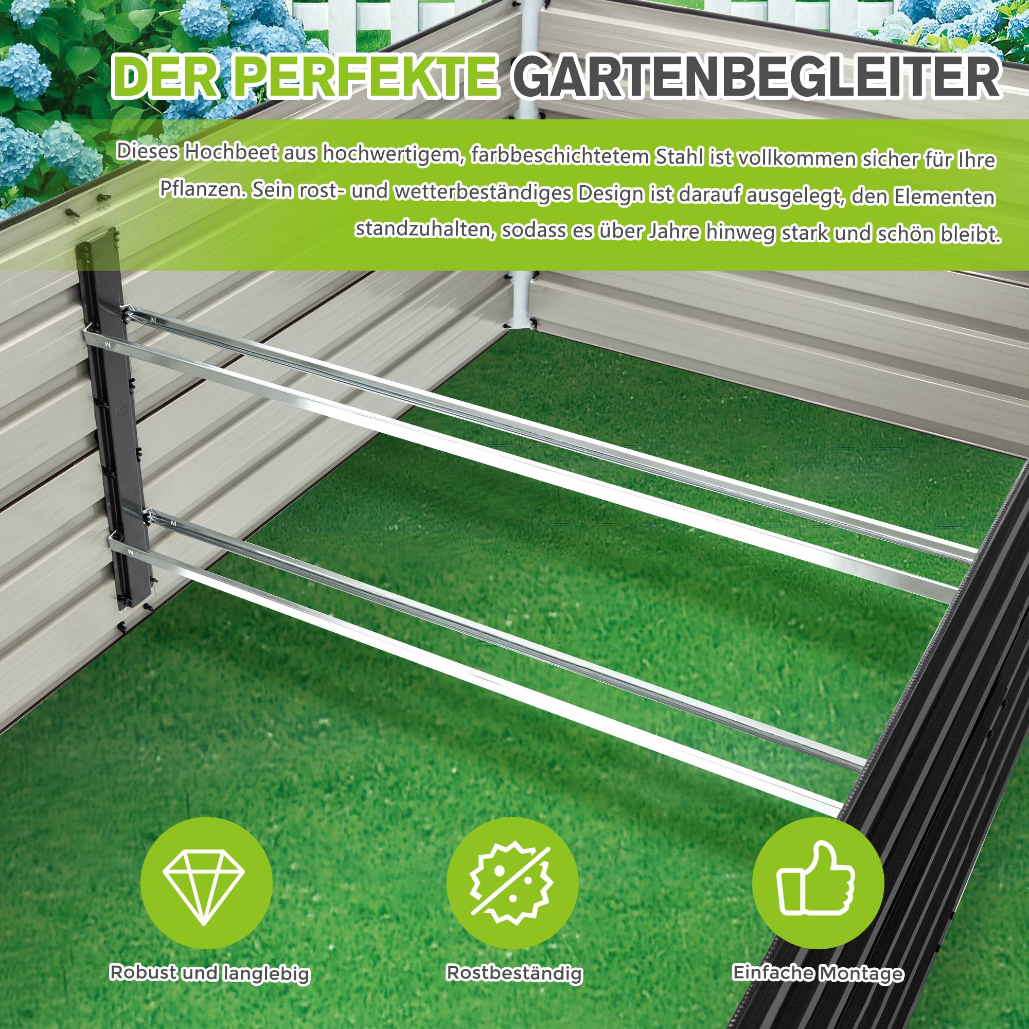 Grand carré potager surélevé acier jardin culture légumes 190x90x64cm noir - ComfortXL Outdoor Living - Image 4